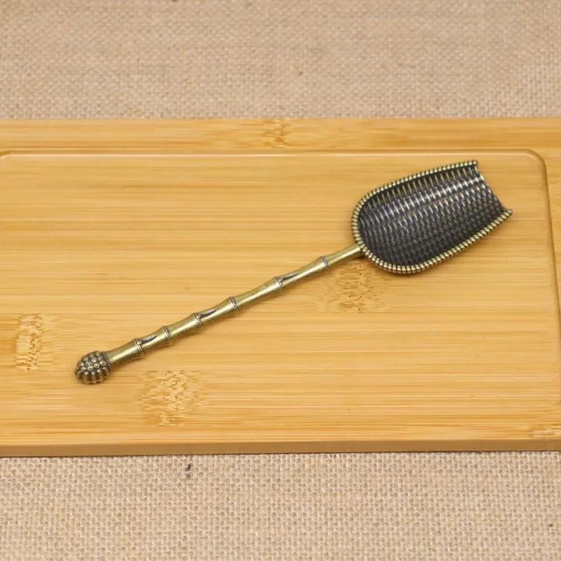 Retro Metal Chinese Tea Scoop Spoon Copper Teaspoon Bamboo Shape Tea Set Shovel Kongfu Tea Ceremony Utensils Accessory Tool
