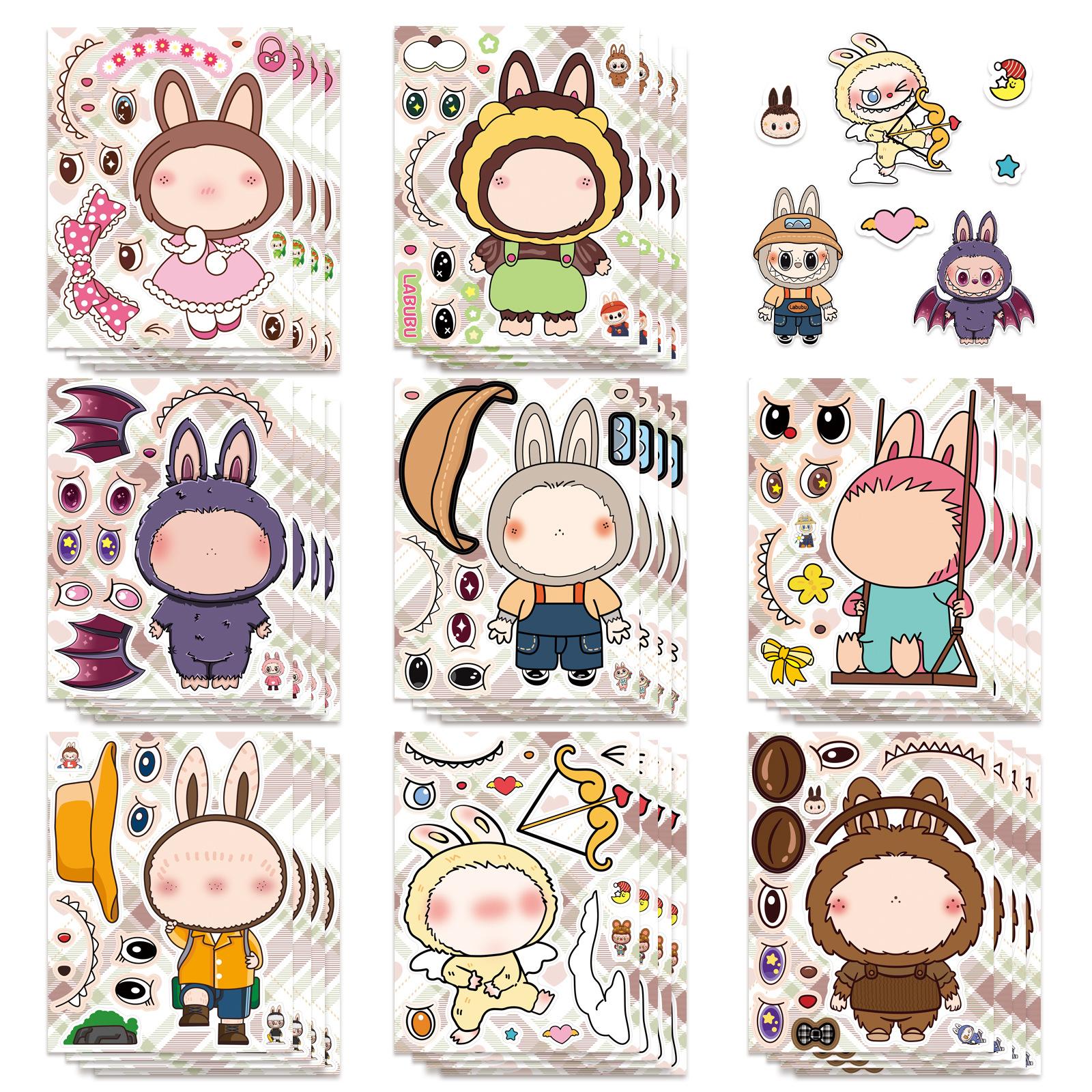 

8PCS/PACK LABU Stickers, DIY Make a Face Cartoon Stickers For Mobile Phone, Notebook and Water Cup Decorative Creative Stickers 8PCS/PACK