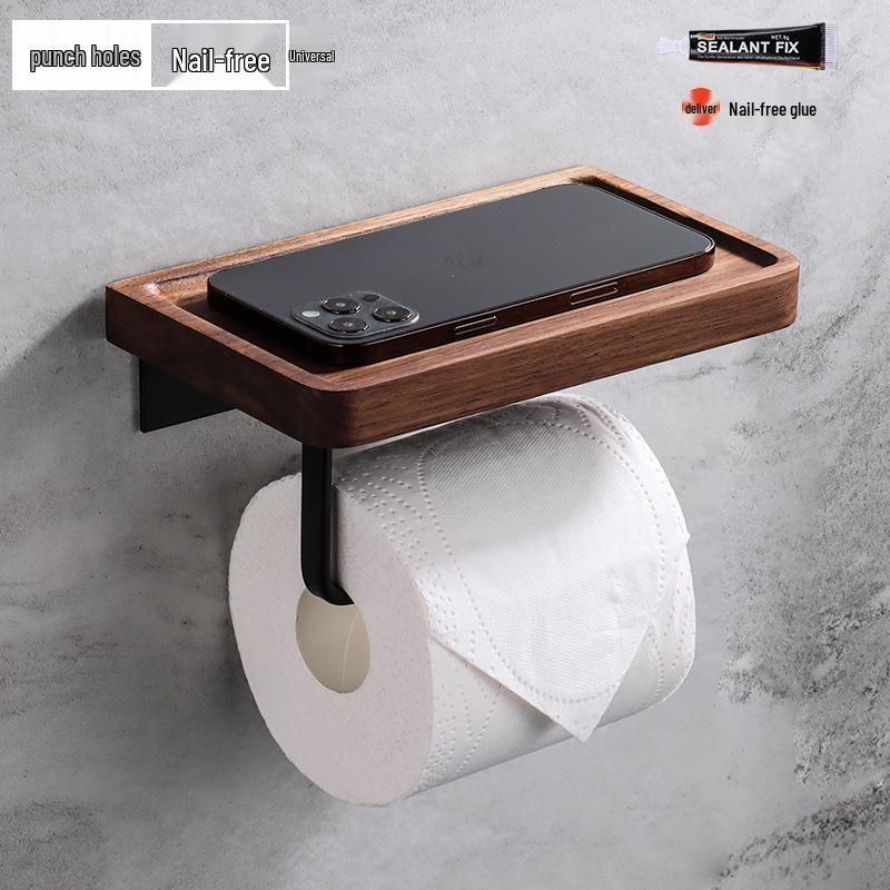 Black Walnut No-Drill Bathroom Tissue & Phone Holder