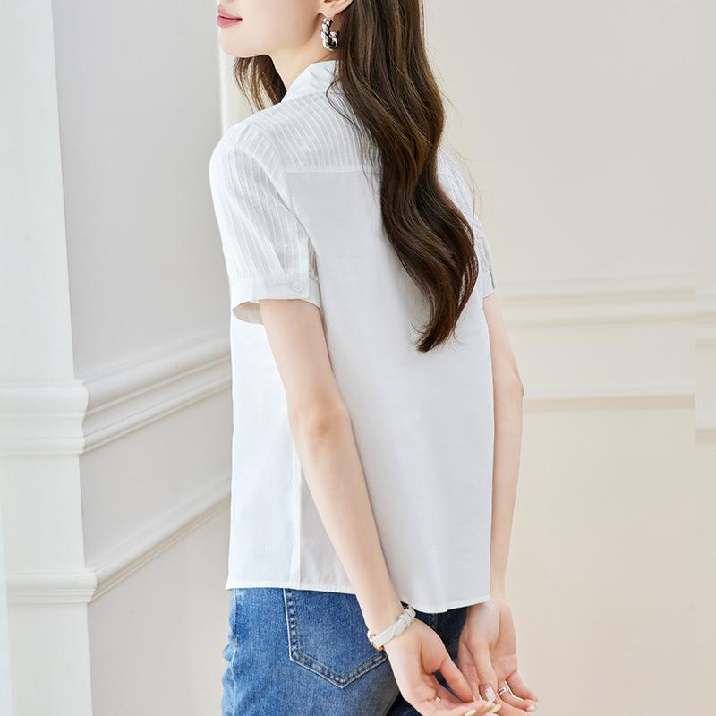 Solid Color Lapel Shirt Summer New Simple Short-sleeved Thin Top