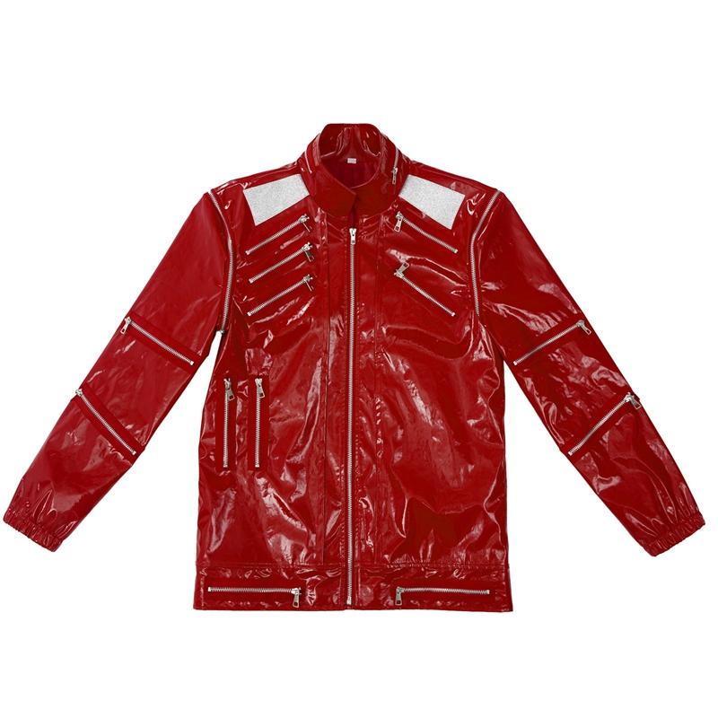 Film Michael MJ Beat It Jackson Veste Cosplay Imitateurs Cuir PU Rouge Punk Manteau Décontracté Pantalon Costumes de Scène Halloween M brown