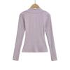 American Spicy Girl Deep V-Neck Long Sleeve Crop Top: Women's Slimming Waist, Regular Shoulder T-shirt for Autumn/Winter