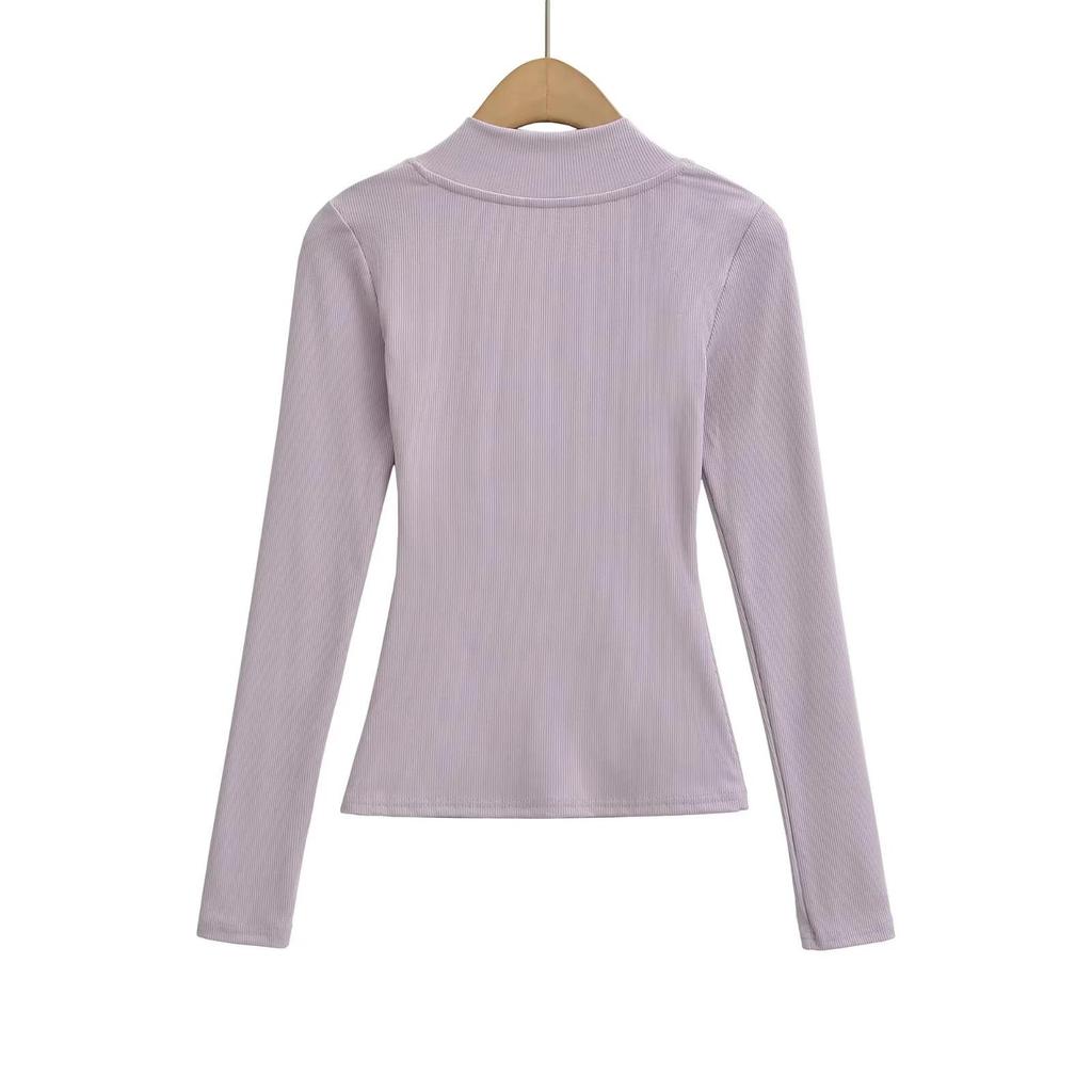 American Spicy Girl Deep V-Neck Long Sleeve Crop Top: Women's Slimming Waist, Regular Shoulder T-shirt for Autumn/Winter