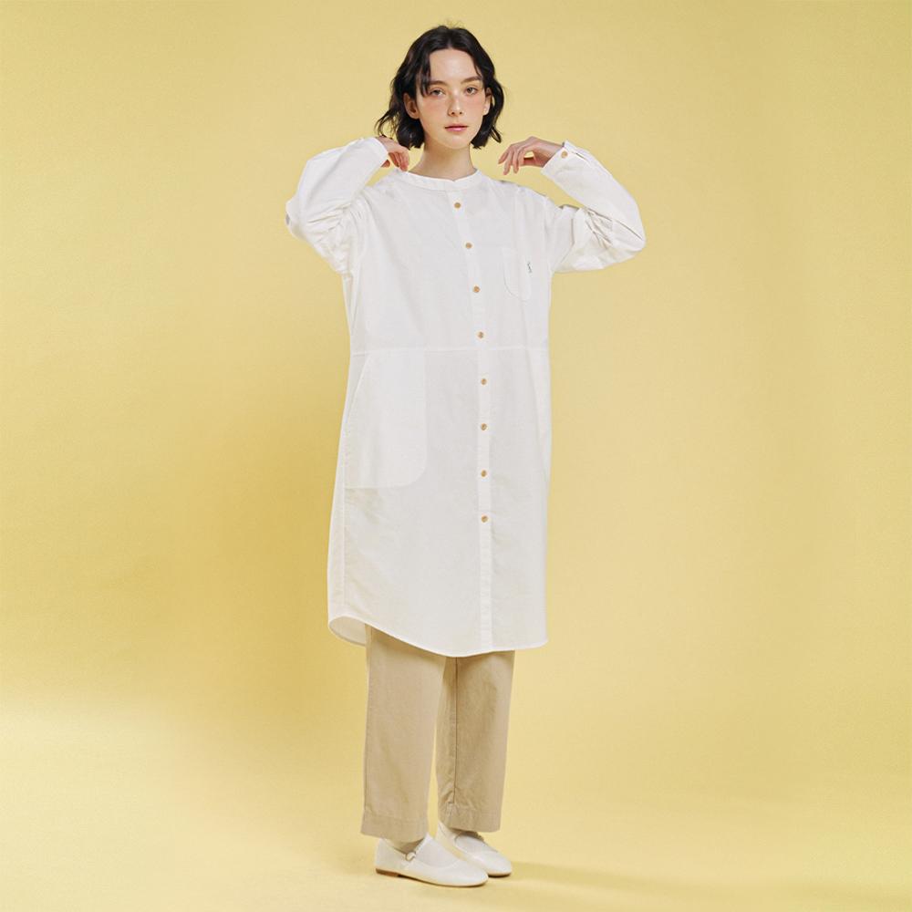 CHIQUITA Henley Neck Long Shirt (Oxford) White 241304Swh