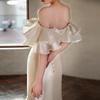 Satin Light Wedding Dress 1011 New Bride One-word Shoulder Retro Fishtail Simple Mori Temperament Elegant Wedding Dress