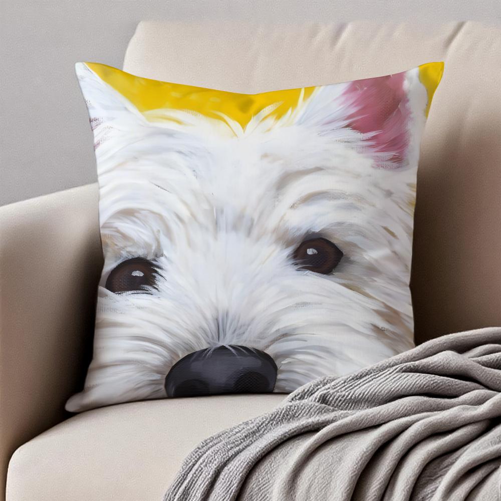 Cute West Highland White Terrier Pet Cushion Cover Pillowcase Antidustmite Invisible Zipper Short Plush Sofa Cushion