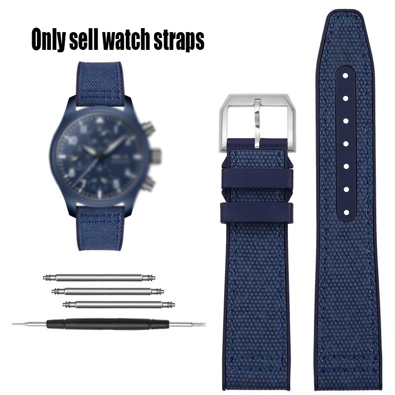 Nylon Rubber Watch Strap For IWC Pilot Spade A Mark 18 Portuguese Blue Band FOLDING CLASP Canvas Men's Watch Chain 20MM Bracelet