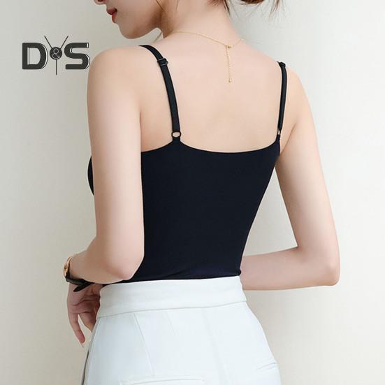 Women Underwear Adjustable Shoulder Straps Elastic Bottoming Vest with Chest Pad Traceless Design Ice Silk Tank Vest