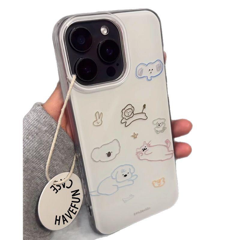 ins colored lines cat iPhone17promax mobile phone case suitable for Apple 16promax white background imd case