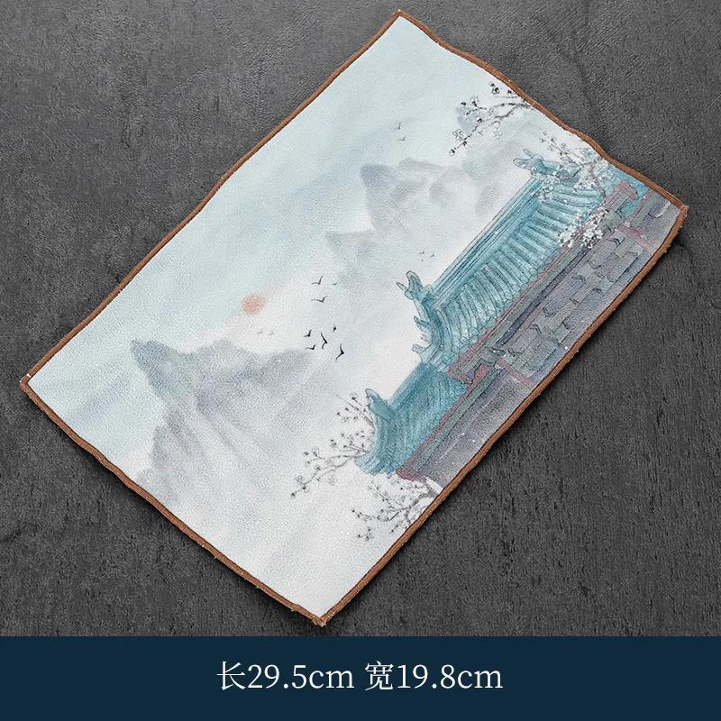 Thickening Grey Tablecloth and Rag Cotton and Linen Absorbent Tea Towel Simple Style Tea Mat Household Tea Ceremony Accessory