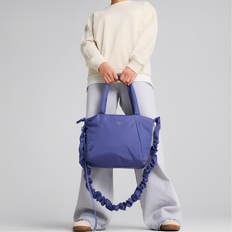 Puma Solid Color Minimalist Versatile Silver Logo Zipper Closure Fabric Tote Bag Women Tote Bags Violet 091444-02