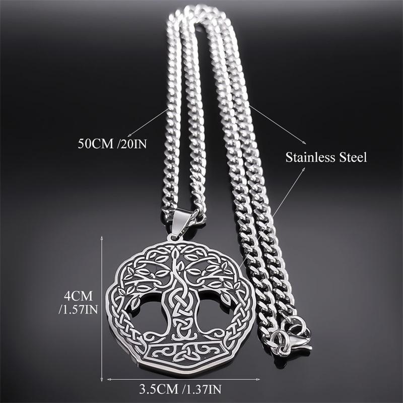 Viking Style Tree Of Life Celtic Knot Stainless Steel Necklace Antique Blackened Jewelry