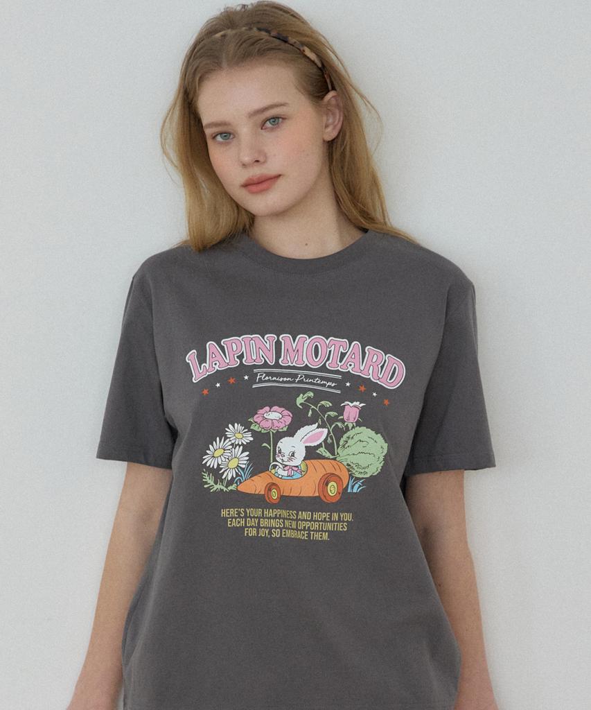 OURHOPE Carrot Rabbit T-Shirt - Charcoal
