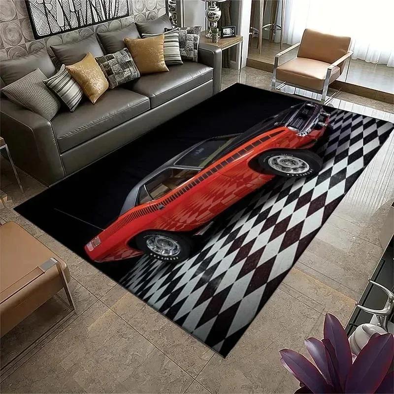 Klasický Sportovní Auto Kobereček Vintage Retro Cool F1 Koberec pro Ložnici Obývací Pokoj Dveře Podlaha Protiskluzové Koberce Podložky Domácí Dekorace