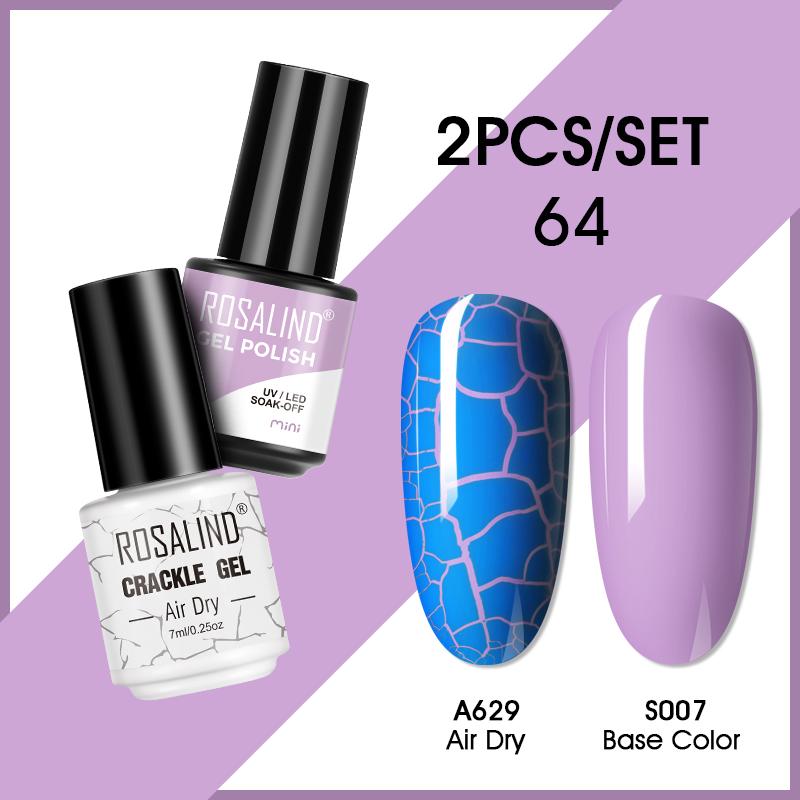 ROSALIND Cracked Gel Nail and Polish Nail Gel Kit Nail Varnish Hybrid Crackle Manicure Art UV Gel Semi Permanent 2PCS