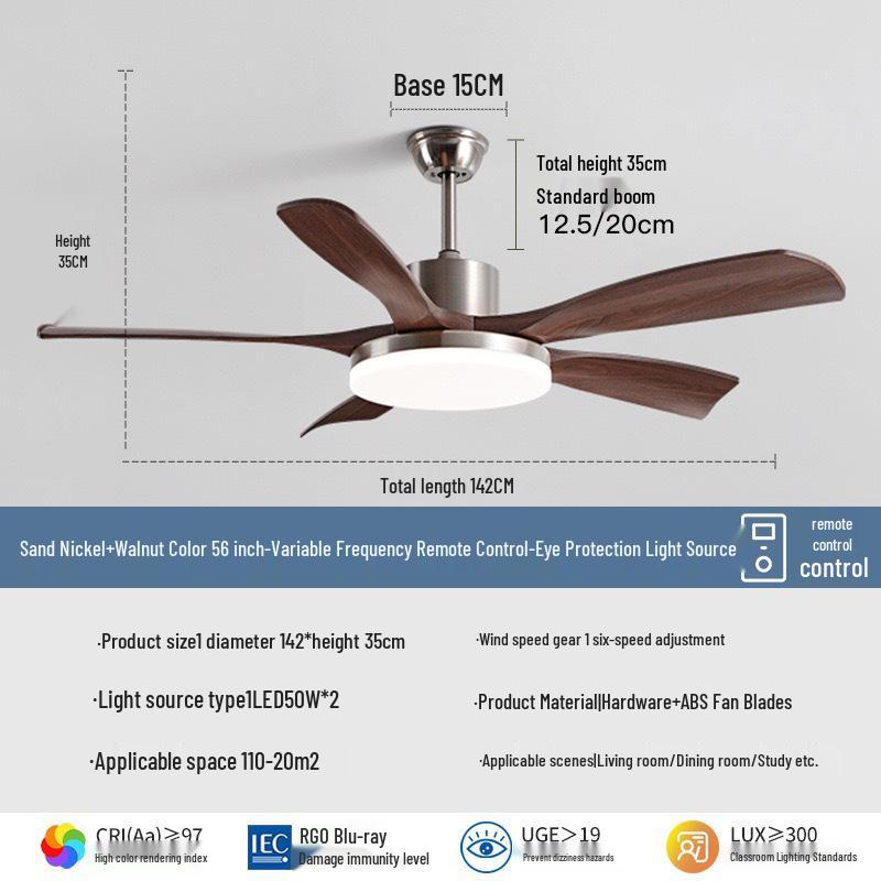 Wabi-Sabi Walnut Ceiling Fan with Full-Spectrum Light - Ideal for Chinese-Style Dining Rooms and Living Areas
