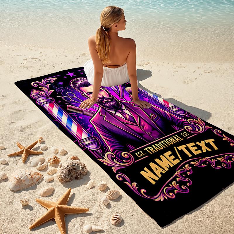 1PC Custom Name Barber Shop Vintage Style Beach Towel Highly Absorbent And Sand-Resistant Towel for Swimming, Pool, Yoga, And Travel Lightweight