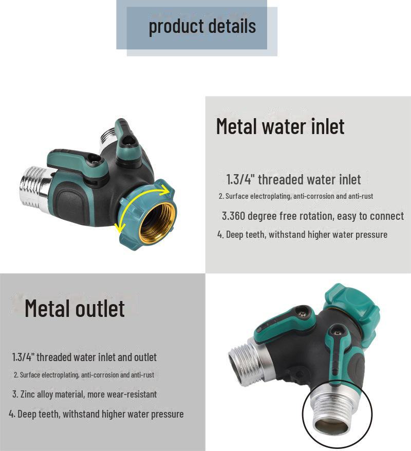 Two-Way Y-Shaped Zinc Alloy Garden Hose Splitter