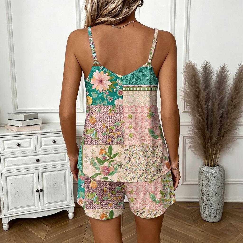 Women's Summer Casual Two Piece Set Sleeveless Square Neck Tank Top with Pockets and Matching Shorts Lightweight Comfortable Outfit