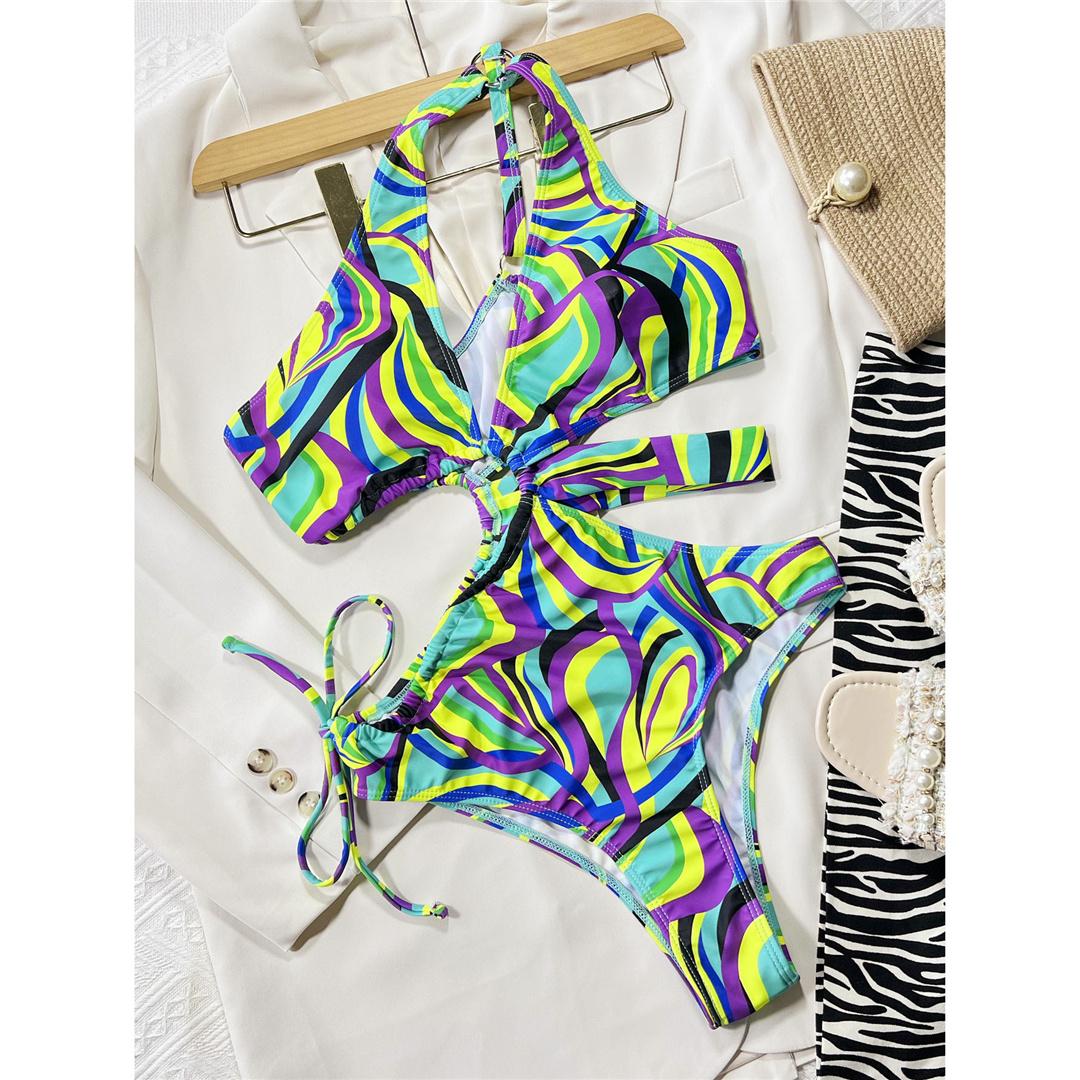 

Цельный купальник на одно плечо с асимметричным принтом и вырезом, женский купальник, женский монокини с мягкой подкладкой, купальный костюм для плавания L