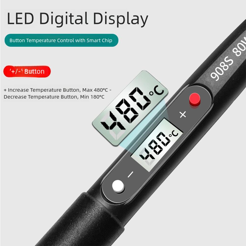 80W Digital Electric Soldering Iron 908S with Adjustable Temperature 180 to 500C LCD Display for Efficient Soldering