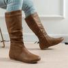 Women'S Riding Boots Fashion Plus Size Soft Leather Zipper Knee High Boot Slip On Ladies Thigh High Knight Flat Shoes Autumn New