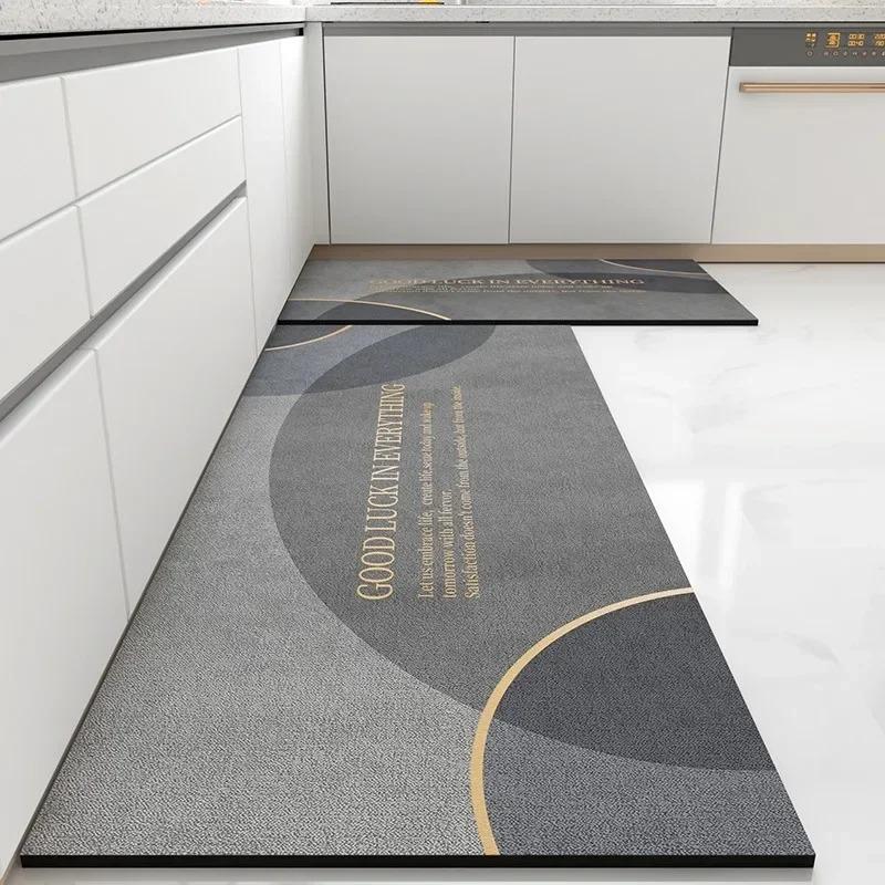 PVC Kitchen Floor Mat Waterproof Non-slip Foot Mats Leather Anti-oil Long Carpet Home Decoration Rug Gray Carpets Anti Stain