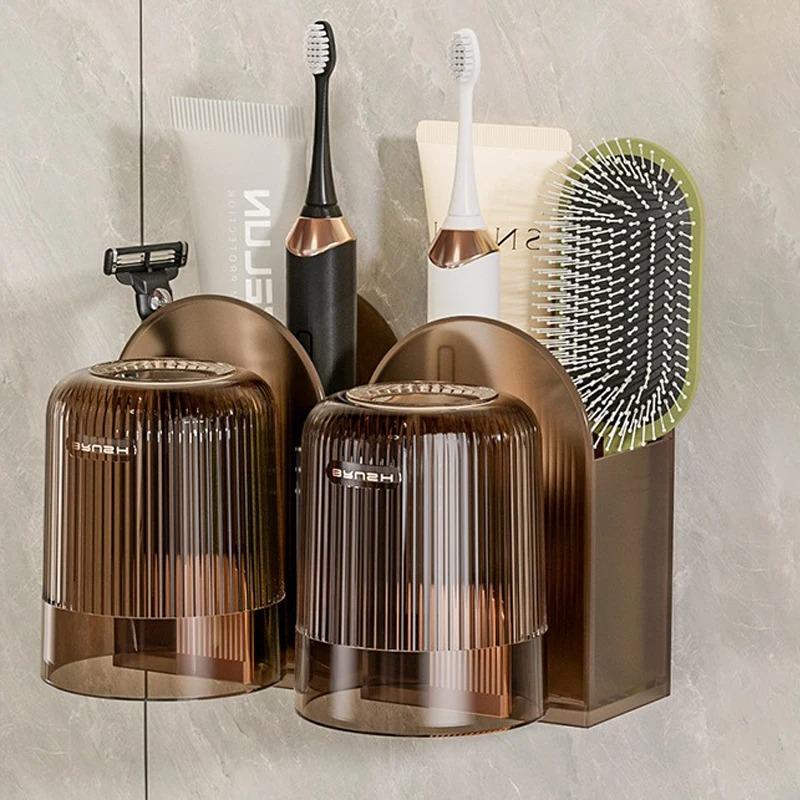 1-2Pcs Storage Rack Toothbrush Cup Toiletries Set Cups Punch-free Toothbrush Holder for Bathroom Gargle Plastic Products Home