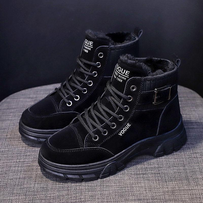 Fashion Female Shoes Korean Snow Boots Woman Boot Chunky Winter 2024 Leather And Fur Short Barrel Black Shoe Platform Warm High Quality
