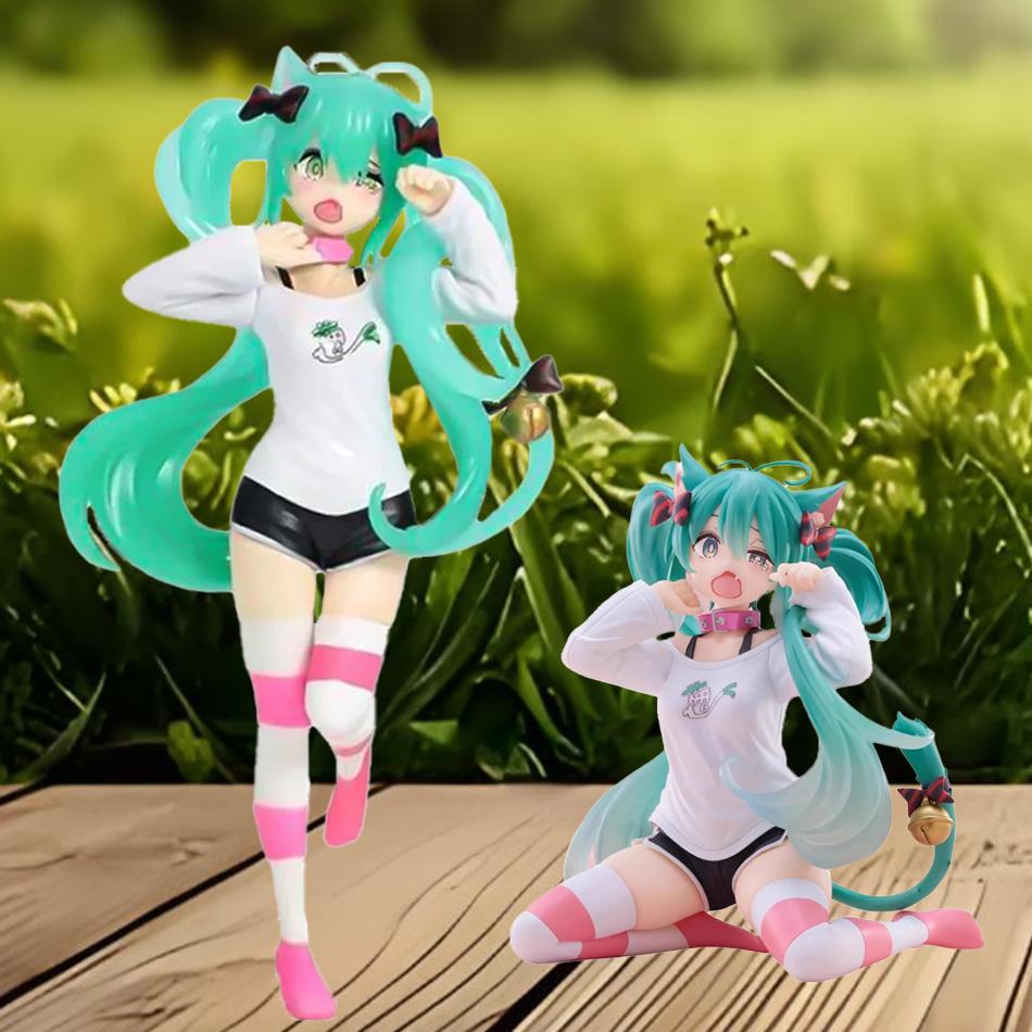 Anime Hatsune Miku Cat Ears Sitting Posture Kawaii PVC Action Model Model Plaything Doll Decoration Collectible Gift