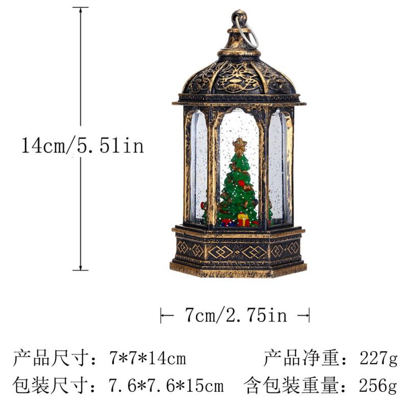 Christmas Decorative Hexagonal Water-Filled Lantern With Santa Snowman Tree Reindeer Design Holiday Tabletop Lighting