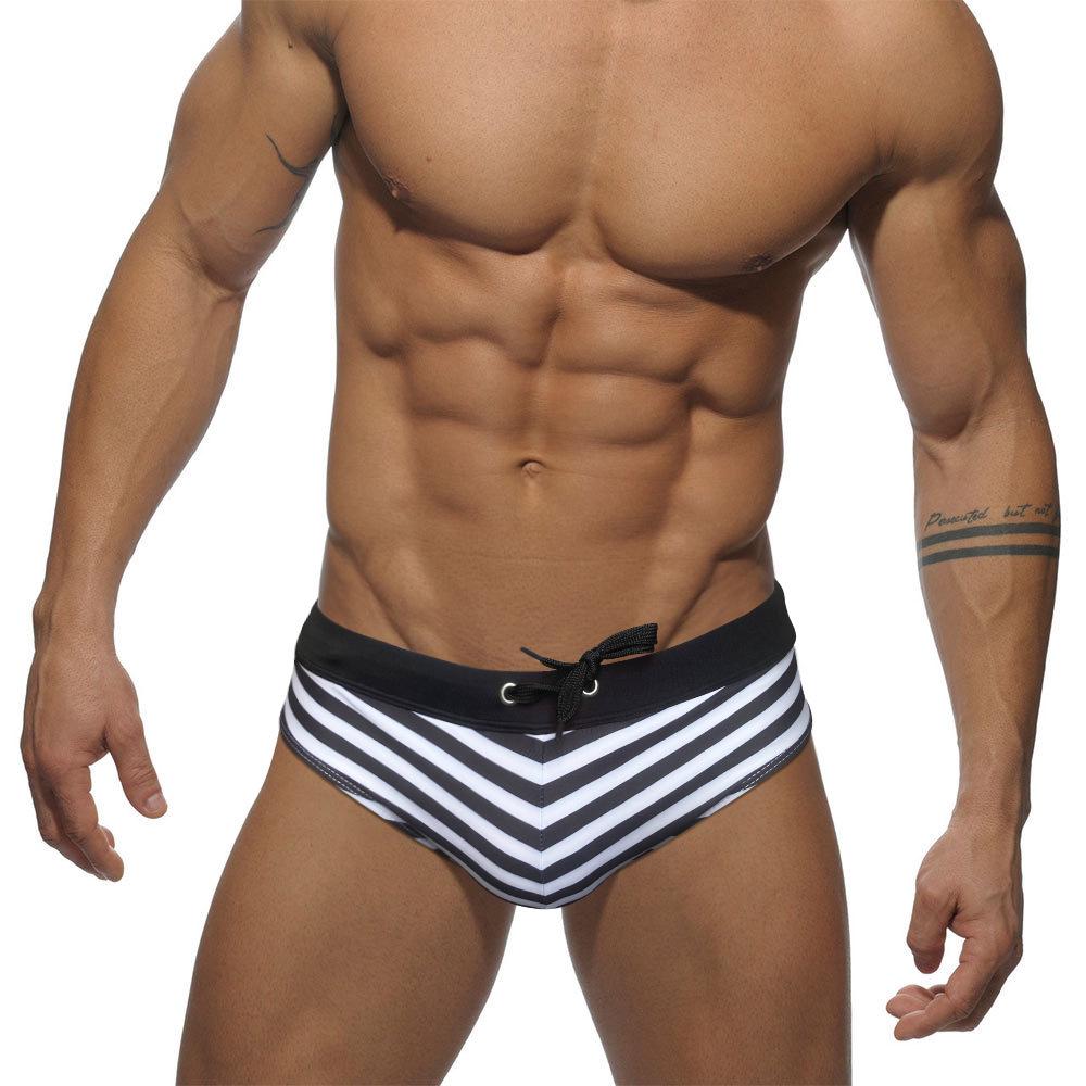 

JESSBORN Men s Striped Low-Waist Swim Briefs - Quick-Drying, Sexy European & American Style Summer Swimwear XL