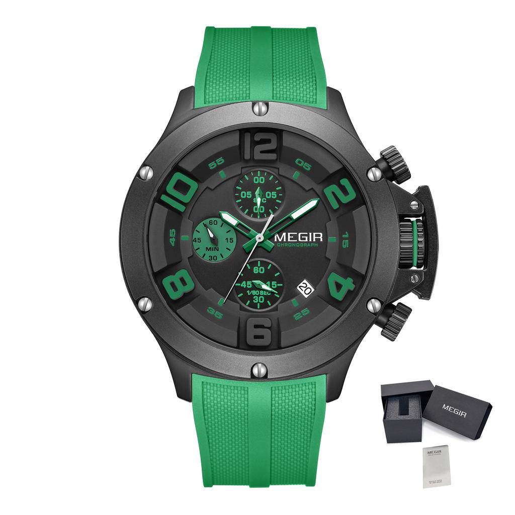 MEGIR Relogio Masculino Luxus-Quarz-Herrenuhr Gelbes Silikonarmband Militärische Sport-Armbanduhr Chronograph Automatisches Datum 8115