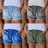 Pantalones Cortos de Jean para Mujer con Cordón Elástico en la Cintura Casual Denim Bolsillo Bajo con Flecos Suaves Verano Moderno