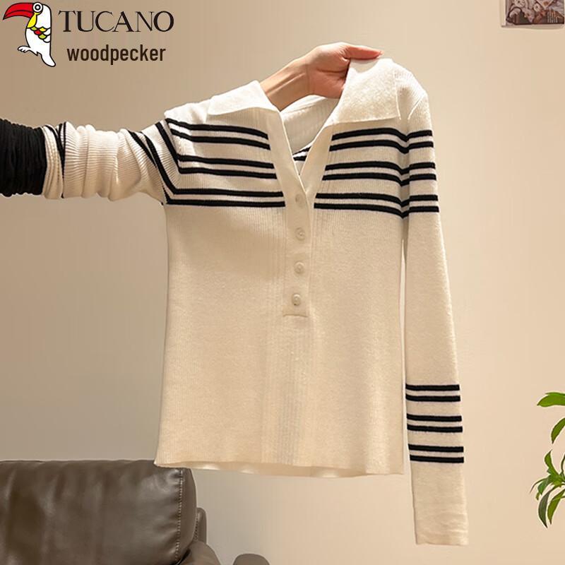 

Women s Contrast Stripe Knit Polo Sweater One Size