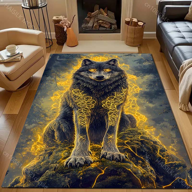 1PC Wolf Mythical Painting Carpet for Living Room Bedroom Sofa Doormat Decor Area Rug Non-slip Floor Mat Machine Washable