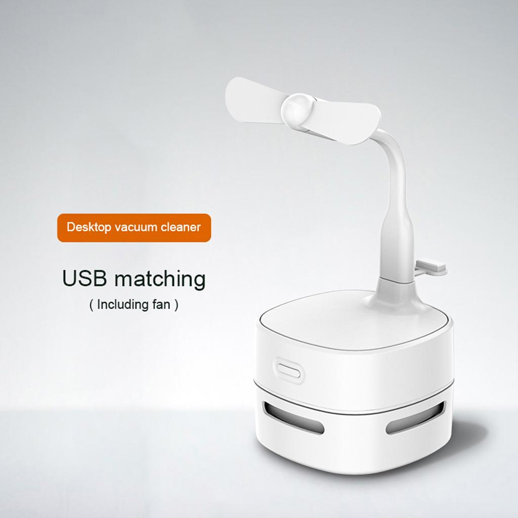 Mini Desktop Vacuum Cleaner with USB Fan Portable Cordless Table Dust Sweeper Rechargeable Battery