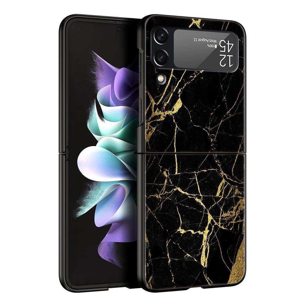 Vintage Marble Hard PC Phone Case For Samsung Galaxy Z Flip 7 6 5 4 Black Cover For Galaxy Z Flip 3 Foldable Shell Fundas Capas