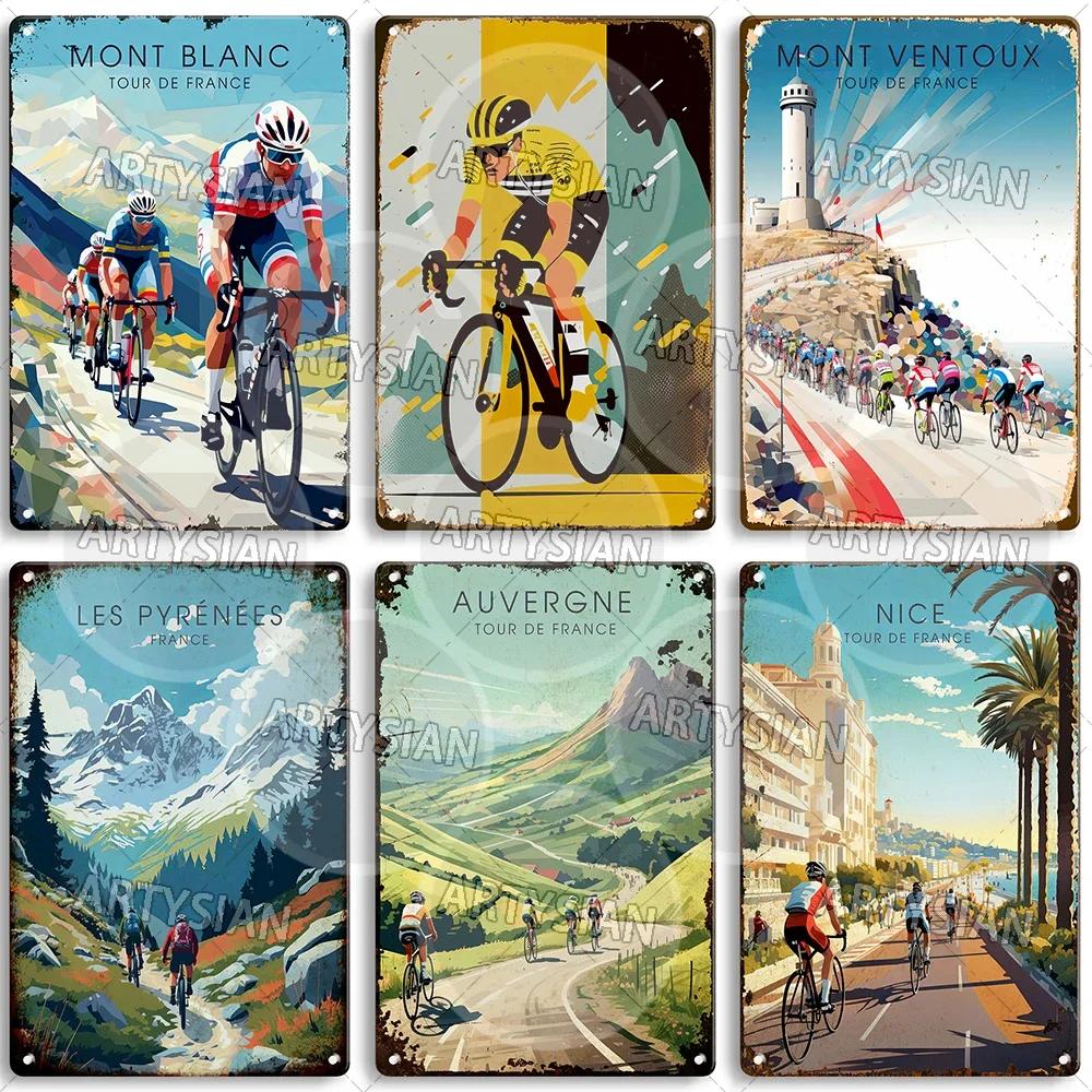 Tour de France Cycling Metal Sign Alpe d’Huez Mont Ventoux Le Jura Auvergne Mont Blanc Champs-Élysées Col du Tourmalet NICE
