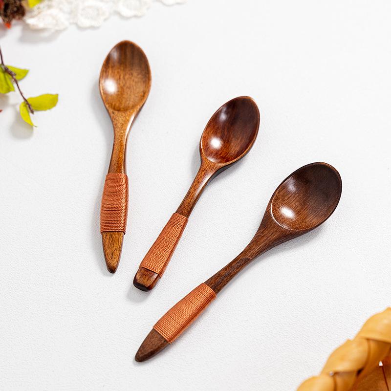Japanese Craft Wire-Wrapped Wooden Spoon: Round-Mouth Condiment, Children's Soup, Ladle, Dessert & Jam Spoon.