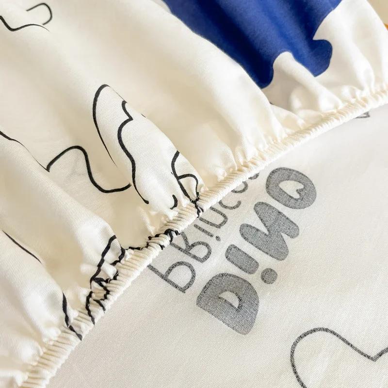 Bettlaken aus 100 % Baumwolle auf elastischem Matratzenbezug mit süßem Dinosaurier-Aufdruck für Kinder, Cartoon-Bettwäsche aus reiner Baumwolle (ohne Kissenbezug)