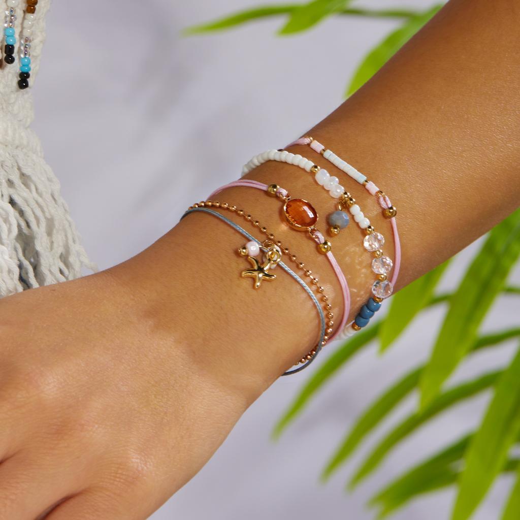 4PCS/Set Sweet And Simple Pearl Star Crystal Bracelet Set for Ladies with Pink Rope Stacking Jewelry Hand Accessory Gift