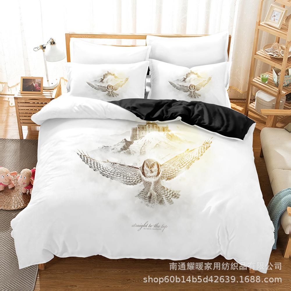 3D Digital Printing Bedding Four-Piece Set Three-Piece Set Owl Black Bed Sheet Quilt Pillow