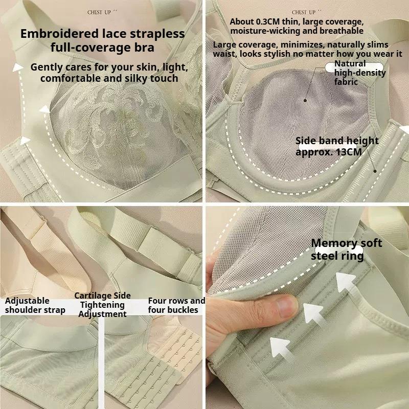Anti-sagging Thin Breathable Underwear Adjustable Breast Control Push-up Large Size Bra
