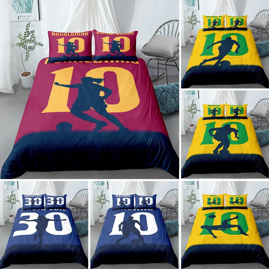 Soccer Player Twin Duvet Cover,Soccer Professional Player Kick Ball Championship Polyester Bedding Set Queen/Full/King/Twin Size