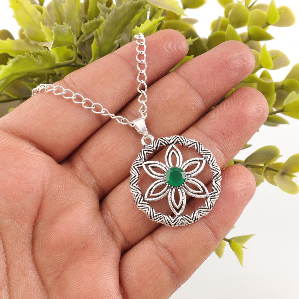 Green Onyx Pendant Handmade Gemstone Jewelry, 925 Solid Sterling Silver Pendant Unique Design Jewelry