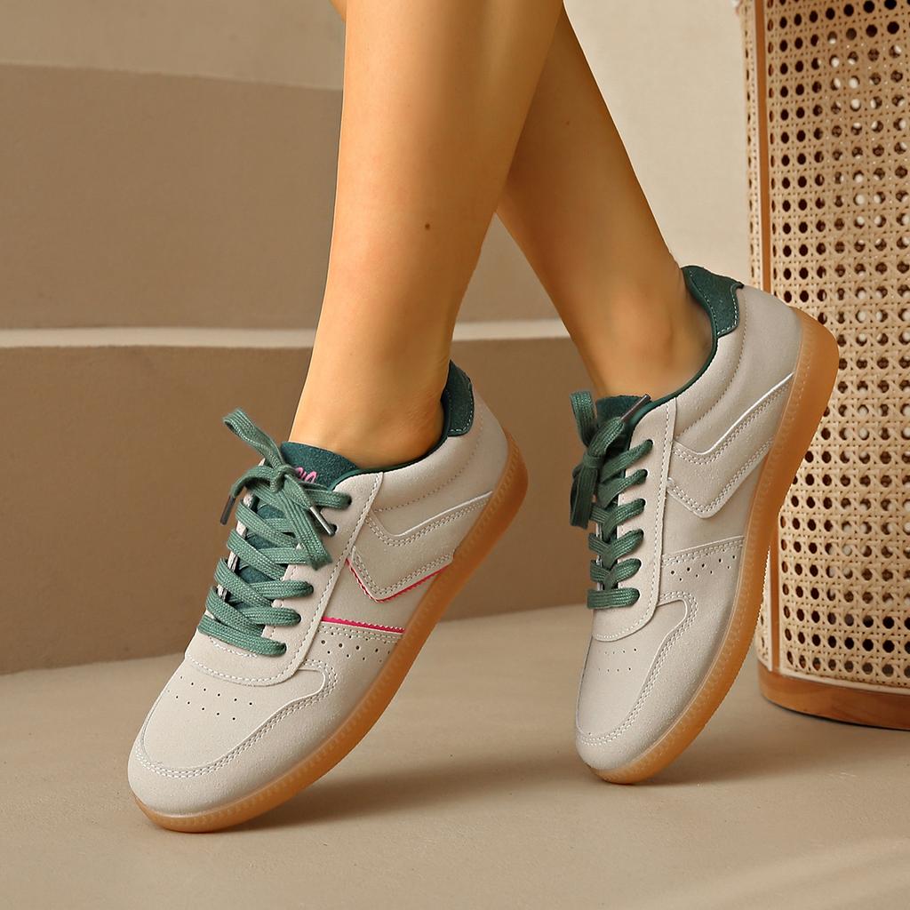 Fashion Pink Lace Up Sports Shoes Women Spring Autumn Breathable Plus Size 35-44 Sneakers Woman Suede Sewing Casual Shoes Flats