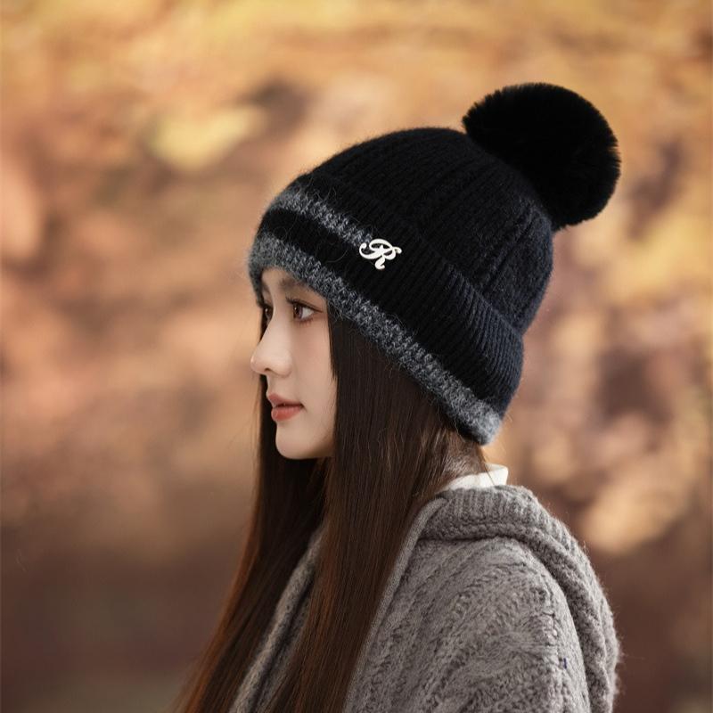 Fashion Knitted Warm Hat Winter Women's Fleece Ear Pads Wool Hat Outdoor Sports Hat