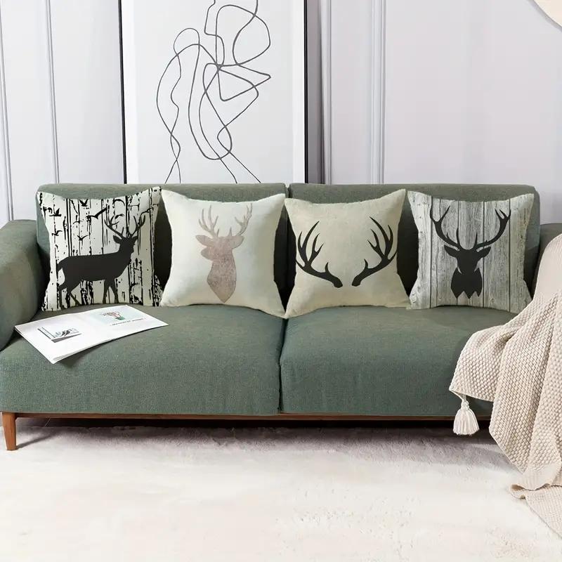 1pc Decorative Throw Pillow Cover Modern European Retro Deer HeadSingle Side Printing Decoration Home Sofa Car Cushion Cover