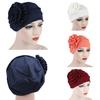 Turban Hat Stretchy Breathable Solid Color Women Side Flower Beanie Cap Headwear Hair Accessories